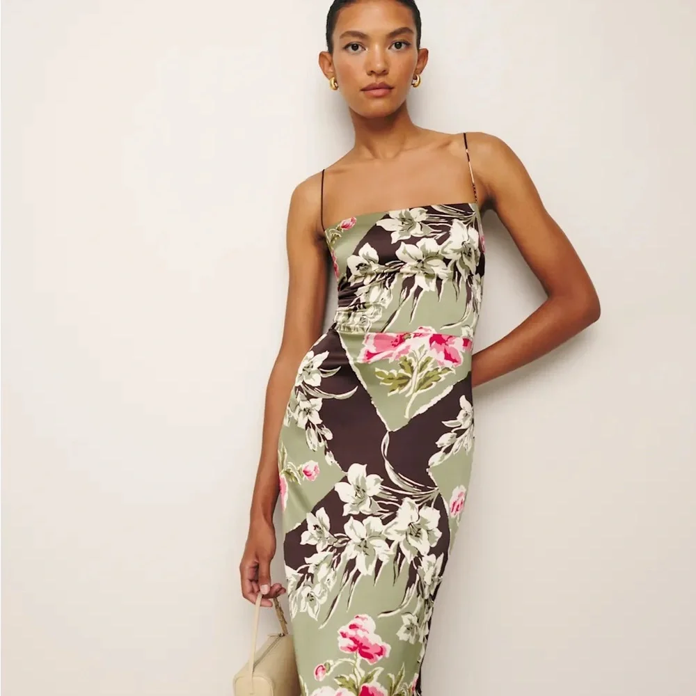 Reformation Slip Maxi Dress in Olive and Black - Picture 5 of 8